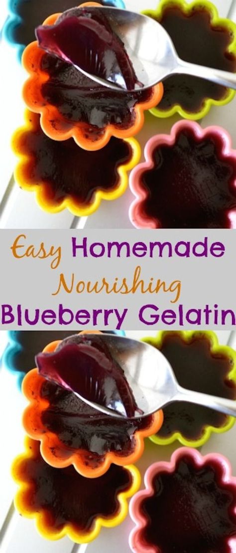 One of the best nourishing snacks for you and your family. Easy homemade nourishing blueberry gelatin with grass-fed gelatin and no refined sugar. #gelatin #collagen #blueberry #healthy #recipe #kids #nutrition Gummy Recipes, Nourishing Snacks, Grass Fed Gelatin, Gelatin Recipes, Organic Blueberries, Peach Juice, Homemade Snacks, Refined Sugar, Kid Friendly Meals