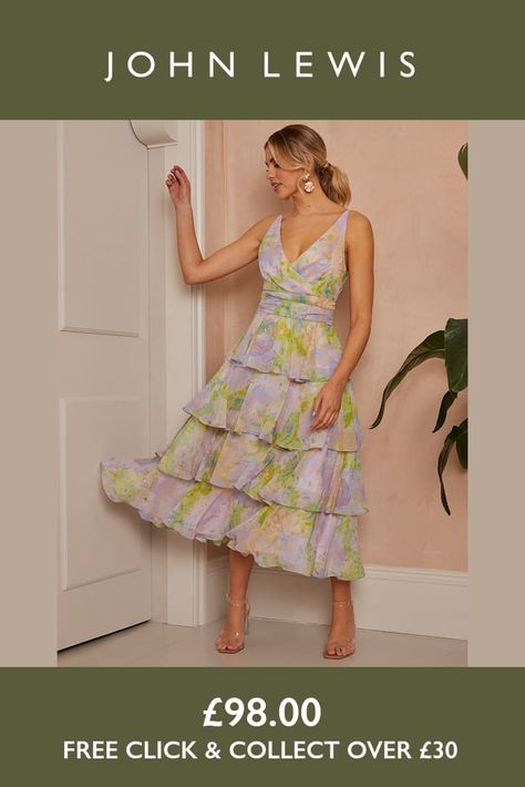 Cut to drop into a tiered silhouette, this midi dress from Chi Chi London is made using a synthetic fabric. With a fuss-free but smart v-neckline, this style is adorned with a blooming flower print. Midi Size, Going Out Trousers, Chi Chi London, Linen Loungewear, Print Midi Dress, Tiered Midi Dress, How To Iron Clothes, Feel Beautiful, Dress Shapes