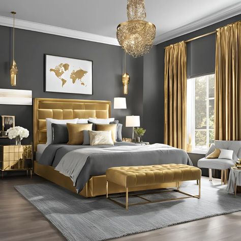 Gold Bedroom Ideas - Classic Bedroom Ideas Gold Bedroom Ideas for a Stylish Home Bedroom Ideas Gold, Classic Bedroom Ideas, Scandinavian Dining Room Decor, Golden Bedroom, Gold Bedroom Ideas, Grey And Gold Bedroom, Blue And Gold Bedroom, Bedroom Chic, Colorful Rooms