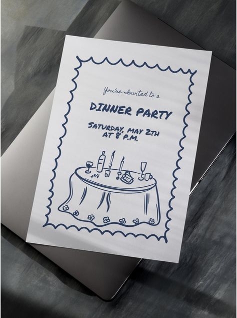 Elegant Dinner Party Invitation - Customizable 5x7 Event Invite with Dining Table Design - Personalized Evening Celebration Card Set Dining Table, Elegant Illustration, Charming Illustration, Dinner Party Invitations, Celebration Card, Elegant Dinner Party, Crafts From Recycled Materials, You're Invited, Elegant Dinner