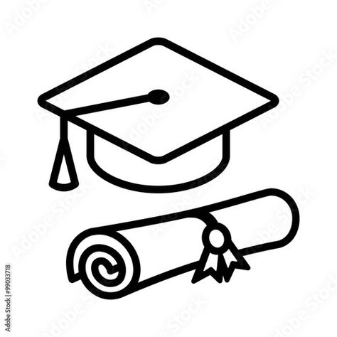 Stock Image: Graduation cap / hat with diploma line art icon for apps and websites Icon For Apps, 5th Grade Graduation, Art Icon, Graduation Cap, Car Decor, Graduation Party, Toilet Paper Holder, Birthday Wishes, Adobe Stock