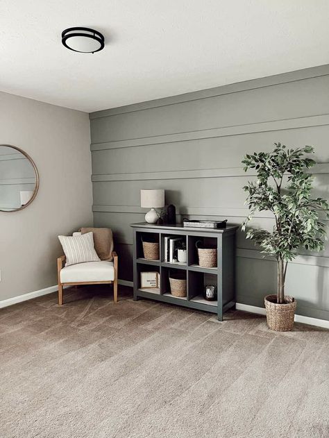 Green Accent Wallpaper Bedroom, Save Green Accent Wall Bedroom, Accent Walls 2023, Green Accent Wall Hallway, Sage Shiplap Wall, Large Living Room Accent Wall Ideas, Small Room Accent Wall Ideas, Big Accent Wall Living Room, Dark Accent Wall Dining Room