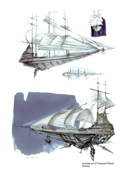 Treasure Planet Concept Art, Planet Concept Art, Steampunk Ship, Airship Art, Flying Ship, Space Pirates, Steampunk Airship, Navi A Vela, Arte Steampunk