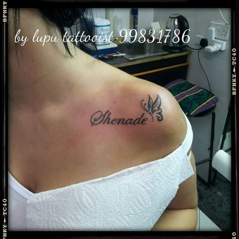 Name Name Shoulder Tattoos For Women, Shoulder Name Tattoo, Michelle Name, Front Shoulder Tattoos, Shoulder Tattoos, Tattoos Women, Shoulder Tattoos For Women, Discreet Tattoos, Elegant Tattoos