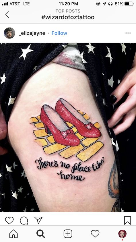 No Place Like Home Tattoo, Tattoos On Lower Back, Playboy Bunny Tattoo, Pop Culture Tattoos, Oz Tattoo, Culture Tattoos, Pop Art Tattoos, Ruby Red Slippers, Bunny Tattoos