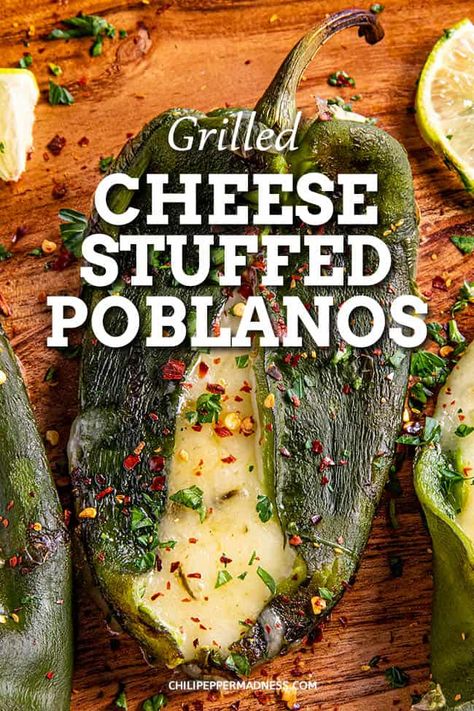 Pablano Pepper Recipe, Cheese Stuffed Poblano Peppers, Grilled Stuffed Peppers, Poblano Recipes, Stuffed Poblanos, Poblano Peppers Recipes, Green Chile Recipes, Roasted Poblano Peppers, Chile Recipes