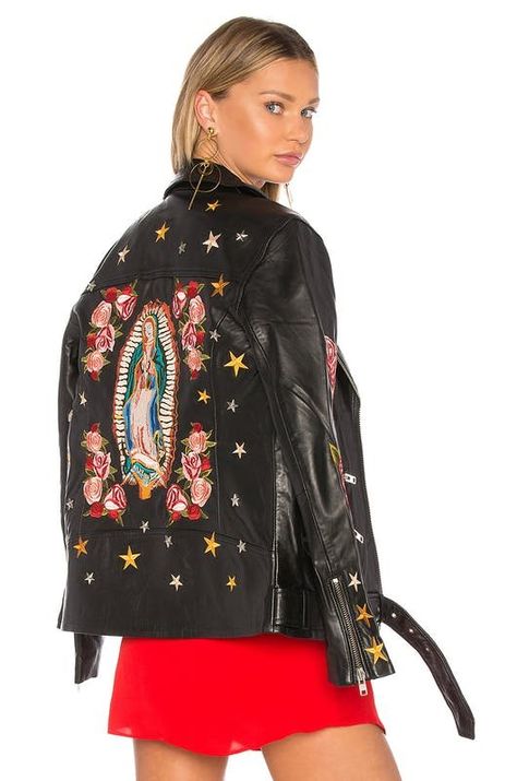 This stunning embroidered leather moto leather jacket is worth saving up for. Floral Leather Jacket, Embroidered Leather Jacket, Studded Leather Jacket, Studded Jacket, Embroidered Leather, Real Leather Jacket, Belted Jacket, Floral Jacket, Genuine Leather Jackets