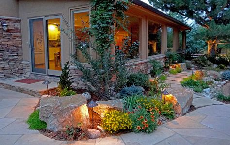 Rustic Landscaping, Rustic Backyard, Flagstone Patio, Easy Landscaping, Backyard Inspo, Home Landscaping, Landscaping With Rocks, Landscape Projects, Ranch Style