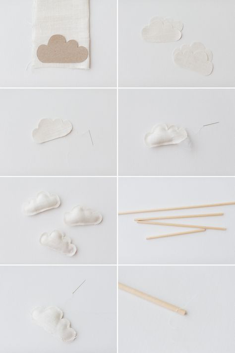 Baby Decor Diy, Baby Nursery Diy, Diy Baby Mobile, Diy Clouds, Cloud Mobile, Diy Bebe, Diy Mobile, Diy Nursery, Nursery Mobile