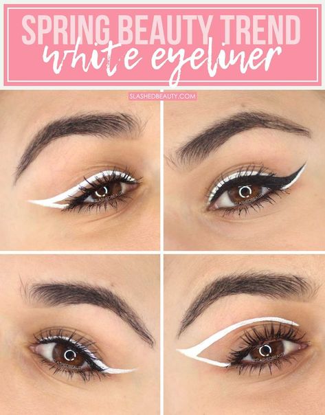 4 Ways to Wear White Eyeliner | How to Wear White Eyeliner Looks for Spring | Slashed Beauty #whiteeyeliner #springmakeup #springbeauty #eyeliner #eyelinertutorial #graphicliner White Eyeliner Looks, White Liquid Eyeliner, White Eyeliner Makeup, Spring Makeup Trends, Looks For Spring, Eyeliner For Hooded Eyes, Fresh Makeup, White Makeup, White Eyeliner