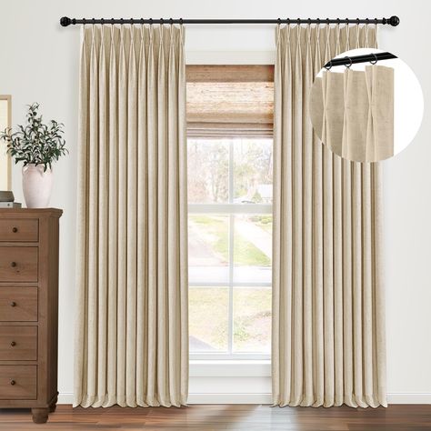 PRICES MAY VARY. Pinch Pleat Curtains: Each package includes 2 panels,and 20 hooks. These elegant pinch pleated curtains blackout complement any home decor style, adding a refined and sophisticated look to your bedroom, living room, dining room, and farmhouse-style decor. 100% Blackout Curtains: The double-layer pinch pleated drapes offer complete blackout, easily turning day into night. They also provide excellent thermal insulation and noise reduction, protecting your furniture, keeping your h Linen Pinch Pleat Curtains, French Linen Curtains, Dining Room Curtains Farmhouse, Amazon Curtains Bedroom, Fancy Curtains Living Room, Amazon Curtains Living Room, Tall Curtains Living Room, Midcentury Modern Curtains, French Pleat Drapery