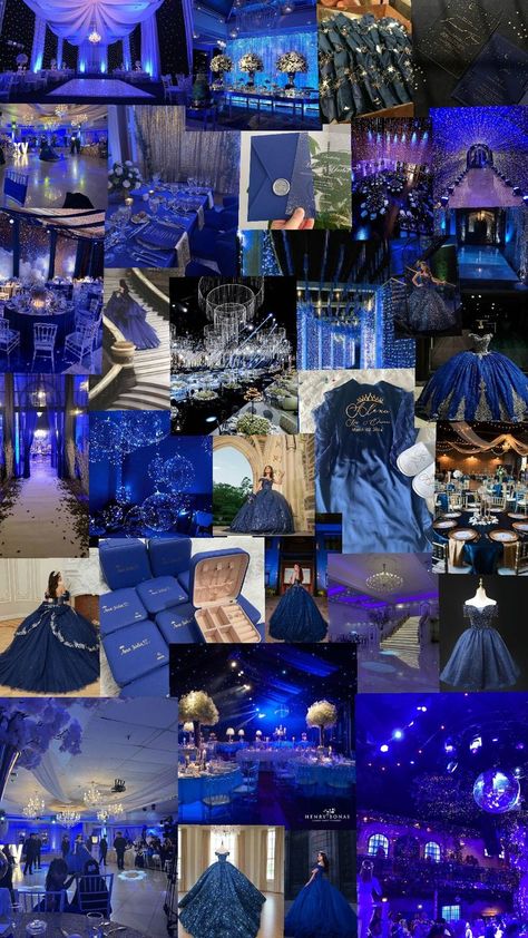 Navy Blue Quinceanera Ideas Table, Dark Blue And Silver Quinceanera Theme, Navy Blue Debut Theme, Royal Blue And Gold Sweet 16, Royal Sweet 16 Theme, Navy Blue Quince Nails, Navy Blue Quinceanera Decorations, Quinceanera Blue Theme, Royal Quinceanera Theme