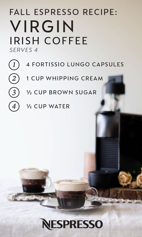 Fall into a new and improved morning routine with this easy recipe for Virgin Irish Coffee. With a little help from the Nespresso Essenza Mini coffee machine, you can turn espresso, whipped cream, and brown sugar simple syrup into a cozy autumn treat. Click here to learn more about this homemade drink. Espresso Whipped Cream, Nespresso Aeroccino, Nespresso Essenza Mini, Fall Routine, Brown Sugar Simple Syrup, Nespresso Essenza, Coffee Creations, Starbucks Wallpaper, Vanilla Iced Coffee