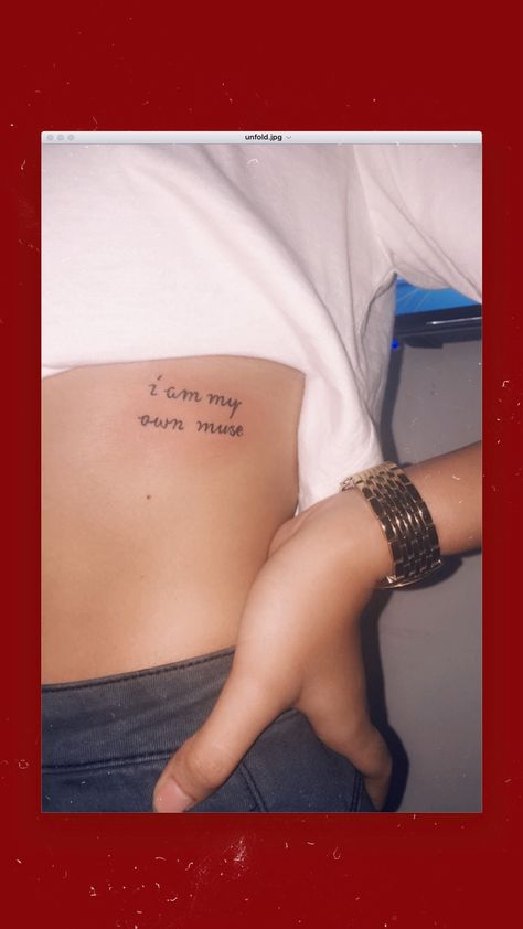 i am my own muse.   032819   #tattoos #tattoosforwomen #tattooidea #smalltattoos #minimalisttattoos I Am My Own Muse Tattoo, Be Your Own Muse Tattoo, My Own Muse Tattoo, Muse Tattoo Words, Muse Tattoo, My Own Tattoo, I Am My Own Muse, Hercules Tattoo, Tattoos 2022