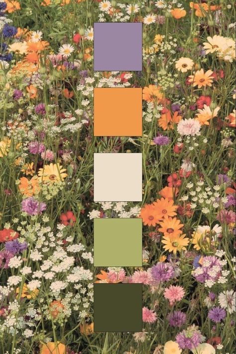 Green Purple Orange Room, Meadow Color Palette, Wild Flower Color Palette, Retro Wedding Color Palette, Purple Orange Color Palette, Green Color Palette Wedding, Gemstone Color Palette, Green Purple Color Palette, Garden Wedding Color Schemes