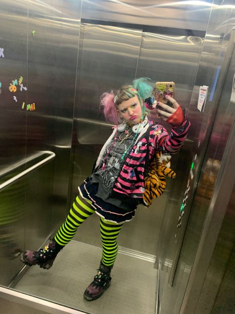 Decorakei, harajuku fashion, alt, weird, aesthetic, clown Alternative Clown Costume, Weird Girl Aesthetic Outfits, Colorful Alt Outfits, Weird Girl Outfits, Weird Kid Aesthetic, Weird Outfits Aesthetic, Clown Aesthetic Outfit, Weird Fashion Aesthetic, Aesthetic Clown