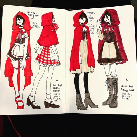 8,663 Likes, 30 Comments - Jerry  2D Animation @ Pratt (@lemonpoppyseedmuffin) on Instagram: “Tag yourself! I was going to be little red riding hood but my costume didn’t get here on time RIP…” Little Red Riding Hood Drawing, Anime Red Riding Hood, Red Riding Hood Cartoon, Little Red Riding Hood Character Design, Red Riding Hood Sketch, Red Hood Cosplay, Red Riding Hood Art, Models To Draw, Red Riding Hood Costume