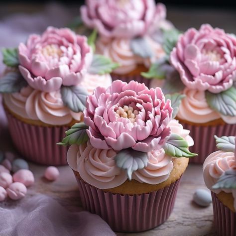 Peony Cupcakes, Velas Aesthetic, Buttercream Tutorials, Cupcake Decorating Ideas, Cupcake Flowers, Marshmallow Flowers, Elegant Cupcakes, Cake Quotes, Fancy Cupcakes