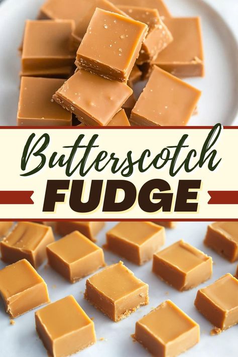 This easy 3-ingredient butterscotch fudge is a rich and creamy microwave treat with a dreamy melt-in-your-mouth texture that's ready in minutes. 3 Ingredient Christmas Fudge, Fudge With Condensed Milk 3 Ingredients, 3 Ingredient Microwave Fudge, Thanksgiving Fudge Ideas, Fancy Fudge Recipe Jet Puffed, Dr Pepper Fudge, Microwave Fudge Recipes Easy, Butterscotch Dessert Recipes, Butterscotch Fudge Easy