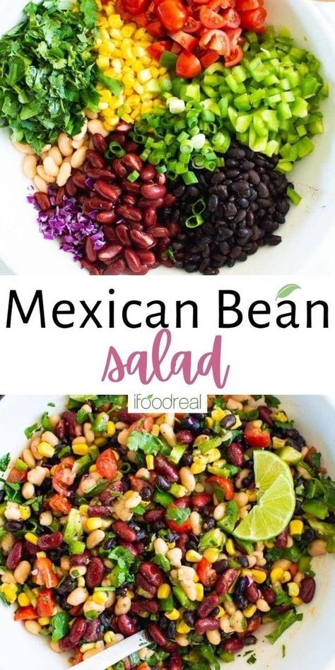 This Mexican Bean Salad recipe is for a quick, simple corn and black bean salad that is hearty yet light, fresh, packed with flavor, and ready in no time at all. It's a perfect addition to taco Tuesdays, Mexican potlucks, picnics, and gatherings! Bean Salad Recipes Easy, Mexican Bean Salad, Vegan Pulled Pork, Quinoa Stuffed Peppers, Macro Recipes, Bean Salad Recipe, Three Bean Salad, Black Bean Salad, Bean Salad Recipes