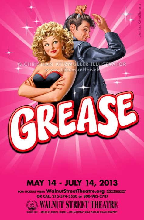 Grease - THEATRE POSTERS Grease Broadway, Grease The Musical, Musical Posters, Music Theory Piano, Legally Blonde Musical, Street Theatre, Grease Costumes, Grease Musical, Broadway Posters