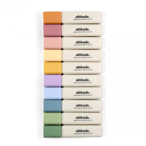 Altitude 10pk Mini Highlighters Multicolor : Target Recycled School Supplies, Cute Back To School Supplies, Stationary Essentials, Highschool Goals, Stationary School Supplies, Pastel Highlighters, Erasable Highlighters, High School Plan, Preppy School Supplies