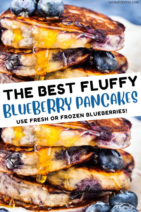 fluffy blueberry pancakes Blueberry Yogurt Pancakes, Blueberry Muffin Pancakes, Blueberry Pancakes From Scratch, Best Blueberry Pancake Recipe, Sourdough Blueberry Pancakes, Huckleberry Pancakes, Best Blueberry Pancakes, Homemade Blueberry Pancakes, Healthy Blueberry Pancakes