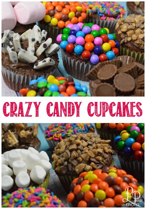 Crazy candy cupcakes!  Turn a boring cupcake into something amazing!! Candy Birthday Cupcakes, Candy Decorated Cupcakes, Candy Filled Cupcakes, Fun Birthday Cupcakes, Candy Cupcakes Ideas, Birthday Cupcakes For Kids, Crazy Cupcakes, Candy Cupcakes, Cupcakes Birthday