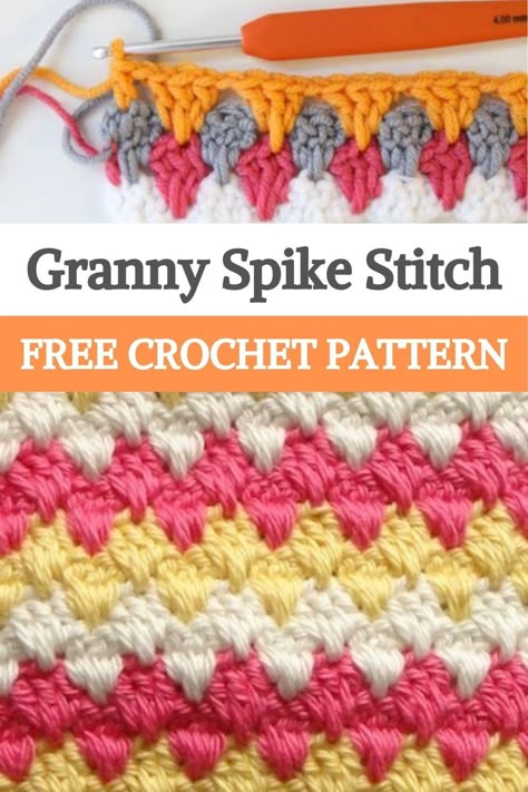 Spike Granny Stitch, Crochet Granny Spike Stitch Blanket, Granny Spike Stitch Crochet Tutorial, Crochet Granny Stitch In Rows, Crochet Granny Spike Stitch, Spiked Granny Stitch, Granny Square Stitch Sweater, Granny Spike Stitch Pattern, Crochet Stitches Two Colors