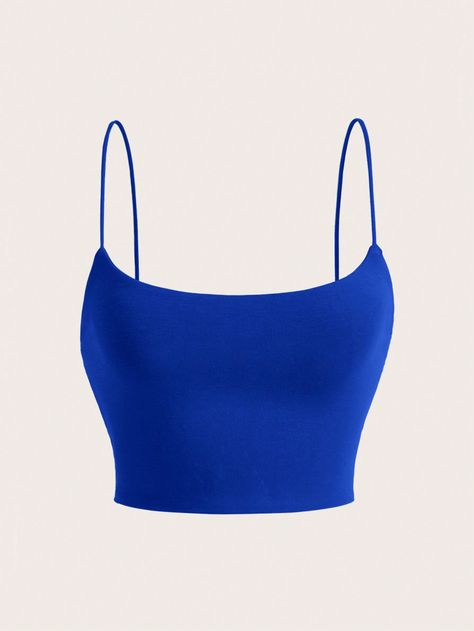 Summer Solid Crop Grey  Cami Slim Fit Base Top Royal Blue Casual,Sexy   Knitted Fabric Plain Cami Slight Stretch Summer Women Clothing, size features are:Bust: ,Length: ,Sleeve Length: Crop Top Corto, Tops Azul, Dark Blue Crop Top, Blue Cami Top, Royal Blue Crop Top, Spring Summer Capsule Wardrobe, Top Azul, Royal Blue Top, Blue Cami