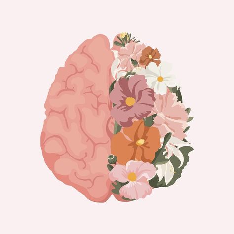 Brain Flowers, Brain Clipart, Floral Brain, Health Illustration, Vision Board Pics, Brain Illustration, Health Images, Vision Board Images, Mental Health Posters