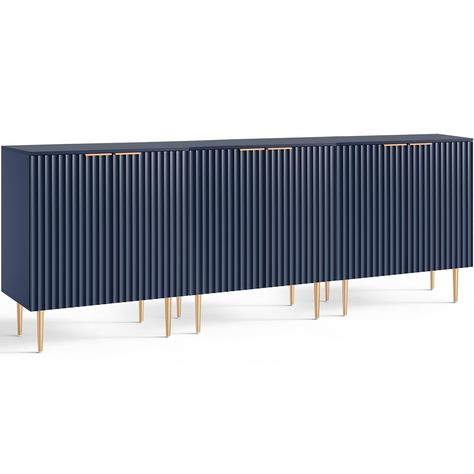 PRICES MAY VARY. 【Unique Credenza】This accent cabinet features navy blue waveform doors, gold handles, and frames, making it a stylish addition to any living room, dining room, or entryway decor. 【Ample Storage with Adjustable Shelf】The sideboard provides ample space for decorative items, and an interior shelf is adjustable with 6 height options to fit your storage needs. 【Versatile Storage Cabinet】Whether you need a buffet cabinet to display tableware in the dining room or a buffet table to pla Buffet Cabinets, Dining Room Navy, Retro Sideboard, Copper Handles, Console Cabinet, Kitchen Sideboard, Kitchen Cabinet Storage, Modern Credenza, Blue Living Room