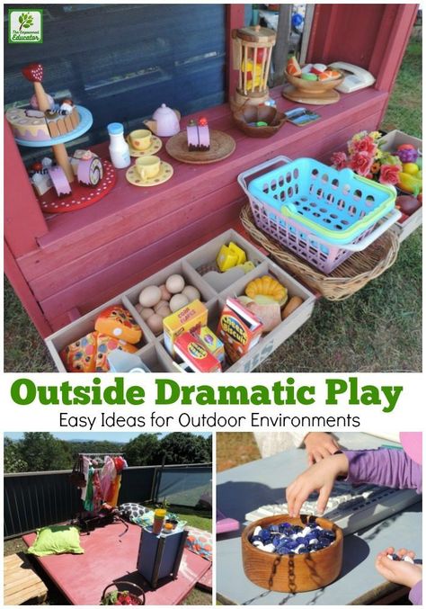 Use these easy tips, strategies and activity ideas to create more opportunities for dramatic play in the outdoor learning environment. Helpful information for both early childhood educators and parents! Dramatic Play Ideas, Early Learning Environments, Create Opportunities, Outdoor Learning Activities, Outdoor Learning Spaces, Outdoor Play Spaces, Family Day Care, Dramatic Play Centers, Outdoor Environment