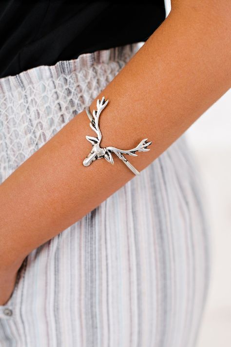 Deer Bracelet (Silver) Deer Accessories, Makrame Jewelry, Deer Bracelet, Deer Ring, Celtic Zodiac, Deer Jewelry, Country Jewelry, Silver Ring Designs, Horse Jewelry