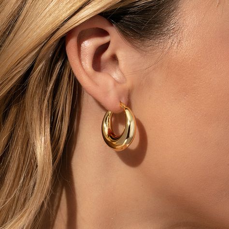 Rare Bold Statement Hoop Earrings in Gold | Uncommon James Hoop Earrings Aesthetic, Uncommon James, Tube Hoop Earrings, Chunky Gold Hoop Earrings, Statement Hoop Earrings, Earrings Aesthetic, Chunky Earrings, Bold Jewelry, Ear Stack