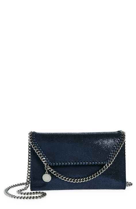 Stella McCartney Mini Falabella Faux Leather Crossbody Bag available at #Nordstrom Stella Mcartney, Sparkly Bag, Falabella Bag, Designer Handbag Brands, Rose Logo, Thigh Chain, Navy Bag, Stella Mccartney Bag, Blue Accessories