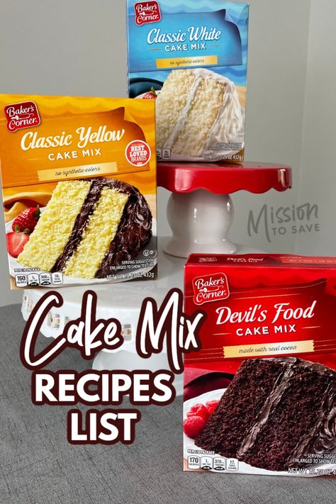 Check out this roundup of over 50 Boxed Cake Mix Recipes. I bet you have one in your pantry right now! You'll find easy, delicious desserts and more. Devils Food Cake Mix, Easy Delicious Desserts, Twix Cake, Slow Cooker Cake, Doctored Cake Mix Recipes, Best Cake Mix, Cornbread Cake, Box Cake Recipes, Boxed Cake Mixes Recipes