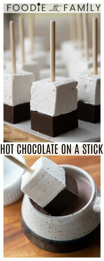 Hot Chocolate on a Stick: This creamy chocolate fudge topped with marshmallow can be left in its pure form and nibbled, or swirled through hot milk for decadent hot chocolate. Wrapped individually, these make wonderful, thoughtful homemade food gifts for anyone in your life. They're guaranteed to bring smiles to the faces of anyone who receives them from friends and family, to the UPS delivery person or postal carrier. They're going to make YOU pretty happy, too! Cocoa Balls, Hot Chocolate On A Stick, Creamy Chocolate Fudge, Chocolate Fudge Topping, Creamy Fudge, Diy Hot Chocolate, Hot Chocolate Gifts, Hot Chocolate Gift, Homemade Food Gifts