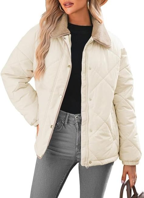 Dokotoo Womens Winter Quilted Jackets for Women 2024 Trendy Warm Puffer Padded Long Sleeve Quilted Outerwear Jacket Casual Thicken Winter Coats with Pockets Apricot Large at Amazon Women's Coats Shop Quilted Jackets For Women, Fuzzy Coat, Womens Quilted Jacket, Down Puffer Jacket, Quilt Jacket, Fall Jackets, Short Coat, Winter Casual, Outerwear Coats