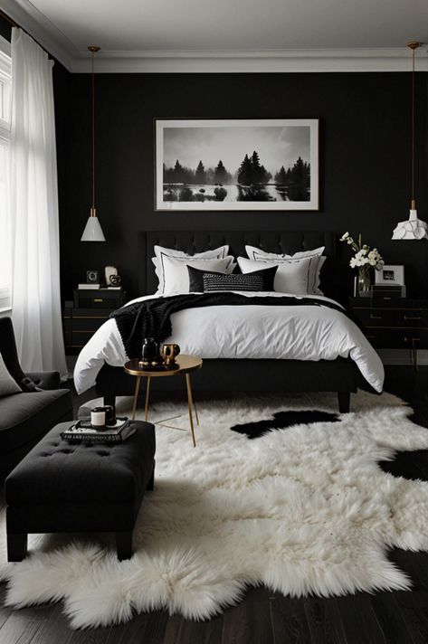 Black And Grey Bedroom, Bedroom Ideas Luxury, Black Room Decor, Modern White Bedroom, Black And White Bedroom, Glam Bedroom Decor, Black Bedroom Decor, Glam Bedroom, Future Apartment Decor