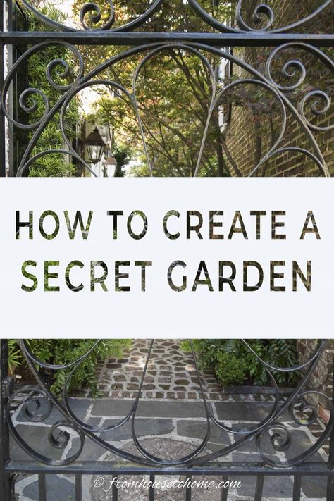 Secret gardens are a beautiful way of garden landscaping that will create your dream garden in your backyard. Find out what you need to include in your garden design (like garden paths and patios) to make your beautiful backyard garden a reality. #fromhousetohome #secretgarden #gardening #gardenideas #outdoorlivingspace #patiosanddecks Hidden Garden Ideas, Secret Garden Design, Secret Garden Ideas, Magical Backyard, Secret Garden Door, Garden Patios, Garden Escape, Charleston Gardens, Backyard Garden Layout