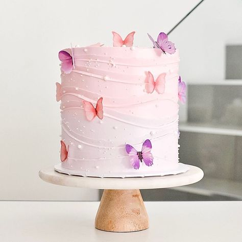 Pink and purple ombre butterfly wave cake for a baby shower 🦋 this is a favorite classic design of mine 🫶🏻 • • • • #pink #purple… | Instagram Baby Shower Cake Designs For Girl, Enchanted Baby Shower Cake, Baby Shower Cakes Girl Butterfly, Enchanted To Meet You Baby Shower Cake, Pink Purple Baby Shower Ideas, Pink And Purple Butterfly Cake, Pink And Purple Baby Shower Ideas, Baby Shower Butterfly Cake, Cutie Themed Baby Shower Ideas