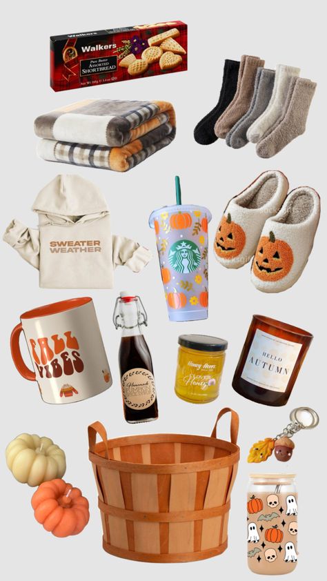 fall gift basket inspo | boo basket inspo | autumn | gifts | basket | september | october | november | pumpkin September Gift Basket Ideas, Prize Baskets For Adults, Fall Boo Baskets, Fall Boo Basket, Thankful Basket Ideas, Boo Basket Ideas Kids, Fall Birthday Gifts, Bae Baskets, Fall Gift Basket Ideas