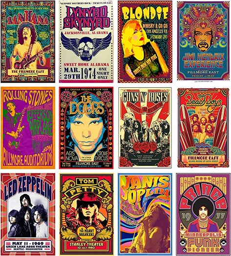 Amazon.com: Woonkit Vintage Rock Band Posters for Room Aesthetic, 70s 80s 90s Retro Music Room Wall Bedroom Decor Wall Art, Vintage Rock Band Music Concert Poster Wall Collage, Old Music Album Cover Prints (12 SET A, 7.8X11.8 INCH): Posters & Prints Aesthetic 70s, Posters For Room Aesthetic, Posters For Room, Rock Band Posters, Music Album Cover, Vintage Rock, Band Posters, Retro Music, Concert Posters