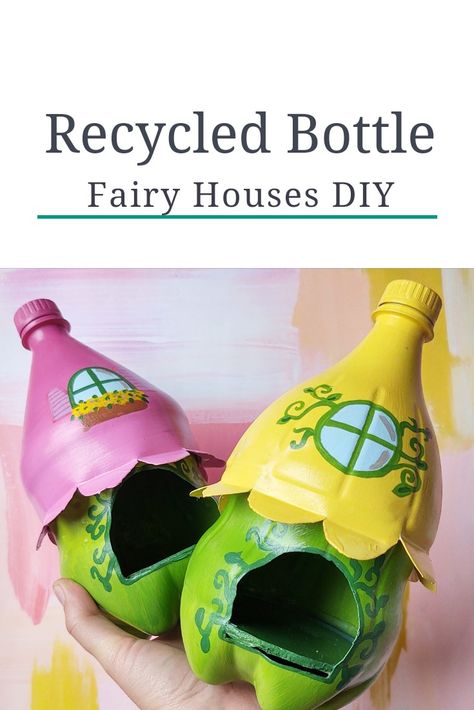 Diy Recycle Bottles, Plastic Bottle Crafts Diy, Recycled Crafts Kids, Plastic Bottle Art, Fairy House Diy, Fairy Garden Crafts, Seni Dan Kraf, صفحات التلوين, Diy Bottle Crafts