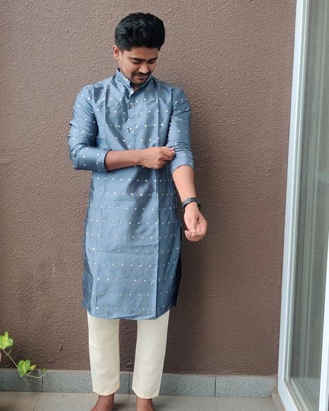 Elevate your festive wardrobe with our elegant Grey Brocade Kurta and Pant set. Crafted from premium brocade fabric, this ensemble features intricate patterns that exude sophistication and style. The kurta boasts a classic silhouette with a comfortable fit, making it perfect for any celebration or gathering. . . . . . . . . . . . (OutfitBy, Ethnic Wear, Men's Kurta, Diwali, Festive Clothing, Viral) #outfitby #ethnicwear #menakurta #diwali #festiveclothing #viral #ethnic #kurtasets #50%off #sh... Brocade Kurta, Men's Kurta, Brocade Fabric, Pant Set, Classic Silhouette, Intricate Patterns, Ethnic Wear, Festival Outfits, Diwali