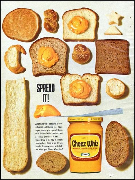 Vintage Food Posters, Cheez Whiz, Food Advertising, Retro Advertising, Food Ads, Retro Ads, Cheese Spread, Retro Recipes, Old Ads