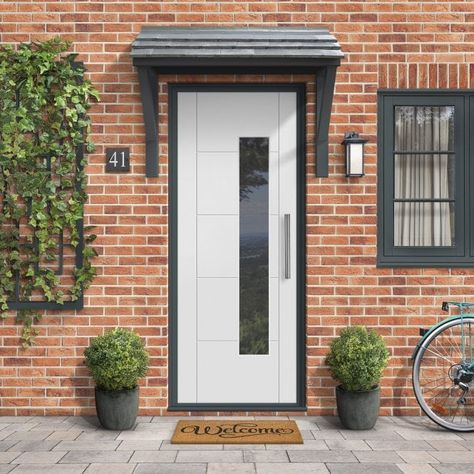 Liberty Doors External White Fully Finished Parma 1L Obscure Glass Door at Leader Doors Liberty Doors, Leader Doors, Upvc Front Door, Grey Front Doors, Front Door Canopy, White Front Door, Unique Front Doors, Front Door Inspiration, House Front Door Design