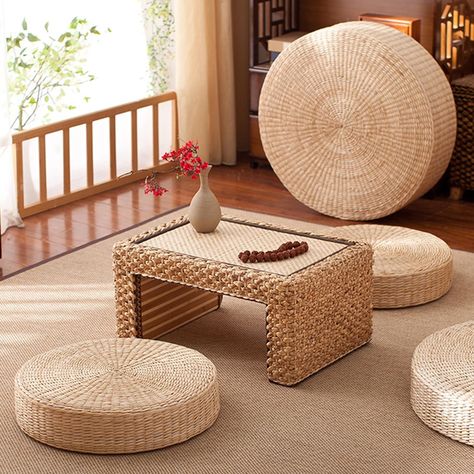 Tatami Floor, Futon Cushions, Sitting Cushion, Design Japonais, Woven Chair, Lawn Furniture, Living Room Balcony, Floor Pouf, Floor Seating