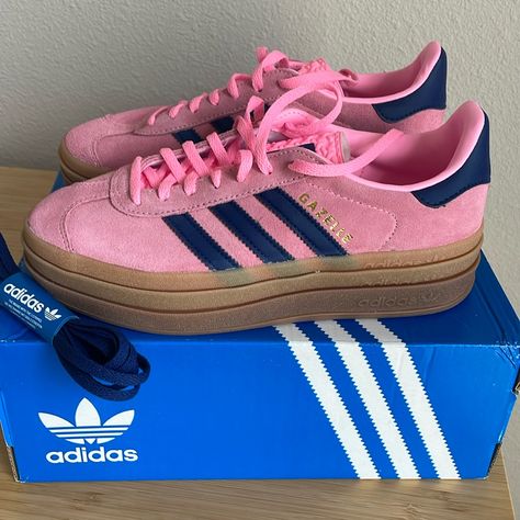 Brand New Gazelles, Never Worn, Limited Edition Pink And Navy Adidas Gazelle, Adidas Shoes Women Pink, Pink And Navy Gazelle, Blue And Pink Adidas, Pink And Blue Sambas, Adidas Samba Pink, Adidas Gazelle Pink, Pink Gazelles, Adidas Gazelle Women